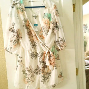 Bailey Blue White Floral Romper w/Bow Tie